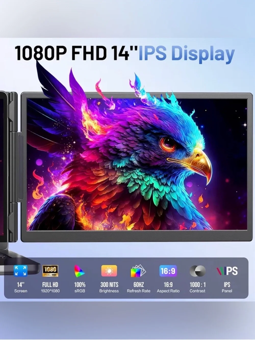 Laptop screen extender 14” FHD 1080 portable monitor for laptop with 100% sRGB